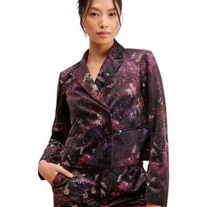 NWT Scotch & Soda XS Printed Velvet
Cropped Blazer Black Purple